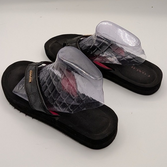 Coach 9B $95 Judy Black Leather Platform Thong Flip Flop Sandals Red Lining main image 3